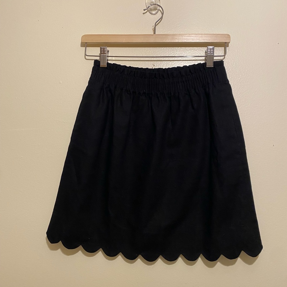 J. Crew Black A-Line Linen Blend Skirt with Scalloped Hem. Size 0